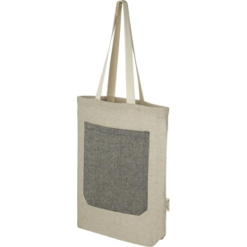 Tote bag en coton recyclé avec une poche avant - écru / noir chiné